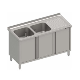 28268 1200x1200 1 262x262 - Spülschrank mit Flügeltüren 1200x700x850 mm, mit zwei Becken links, mit Aufkantung, verschweißt