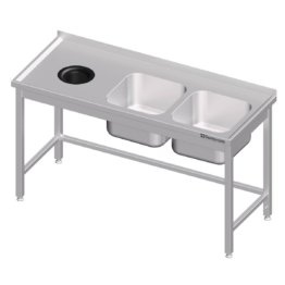 28336 1200x1200 2 262x262 - Spültisch ohne Grundboden, mit Abfallloch, 1500x600x850 mm, mit zwei Becken rechts, mit Aufkantung, verschweißt