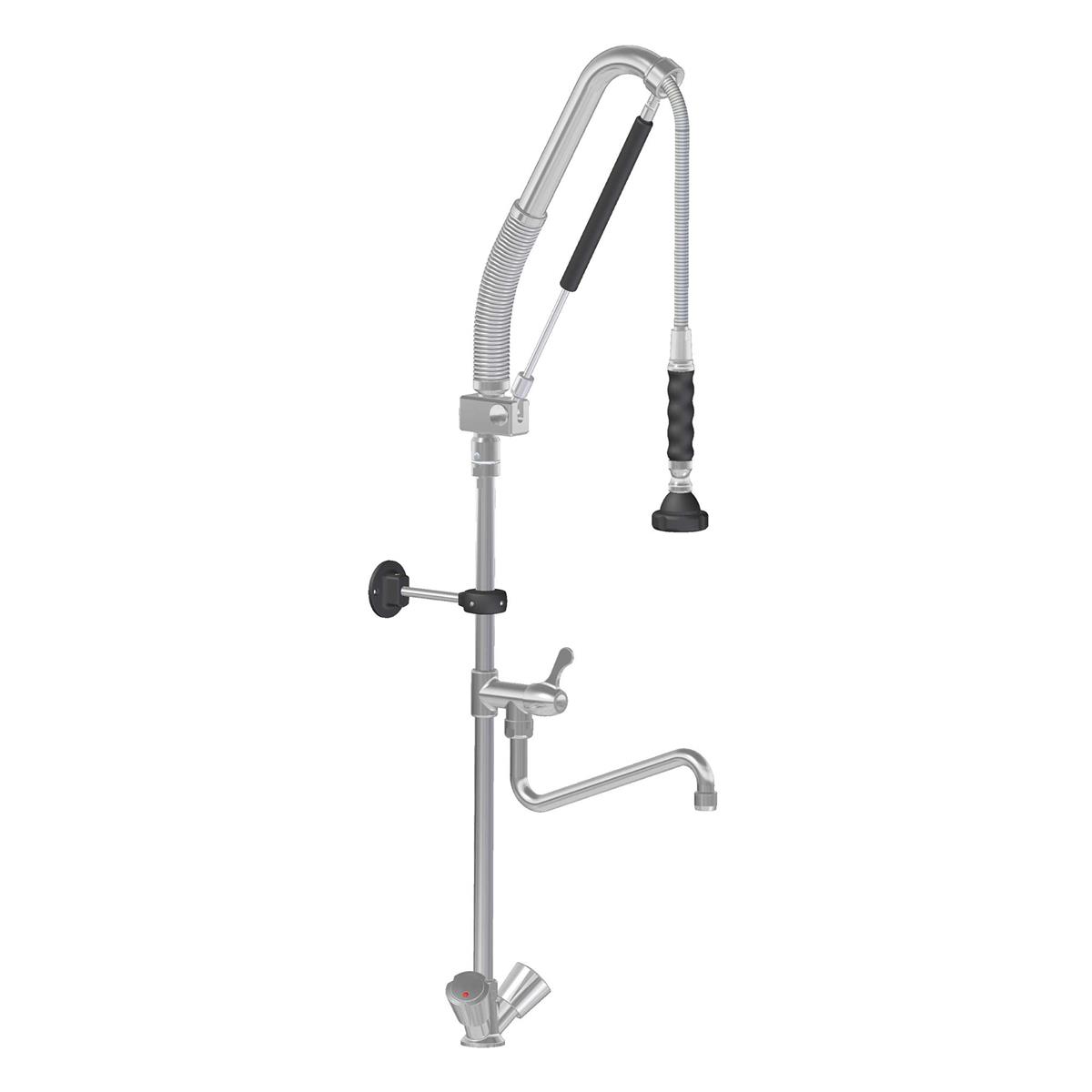 GastroHero Einloch Geschirrwaschbrause Profi 200 – Mischbatterie, Wandhalterung, 1670mm Höhe Gastrobatterie Mit Schwenkhahn